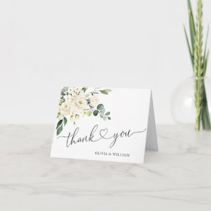 Simple Elegant Eucalyptus White Roses Floral Thank You Card