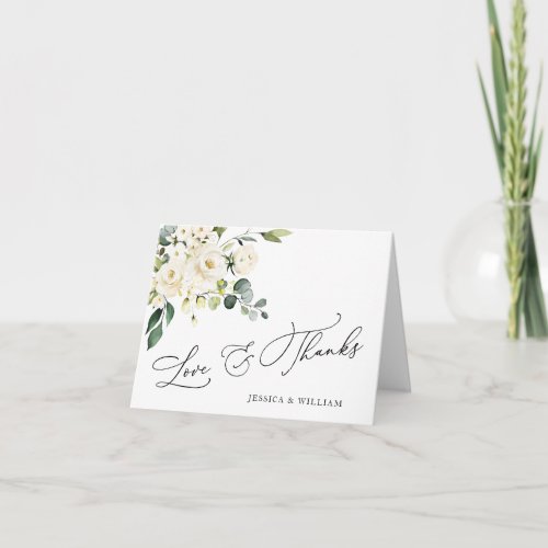 Simple Elegant Eucalyptus White Roses Floral Thank You Card