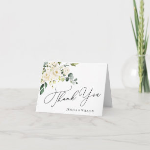 Simple Elegant Eucalyptus White Roses Floral Thank You Card