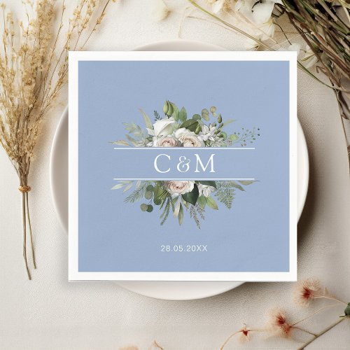 Simple elegant eucalyptus White Roses     Napkins