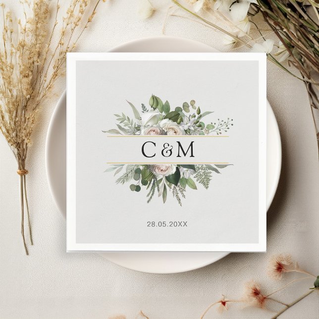 Simple, elegant eucalyptus White Roses   Napkins (Creator Uploaded)