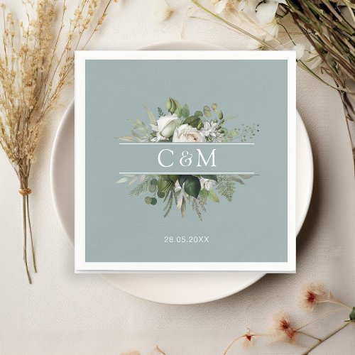 Simple elegant eucalyptus White Roses    Napkins