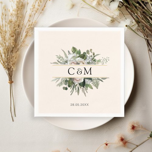 Simple elegant eucalyptus White Roses  Napkins