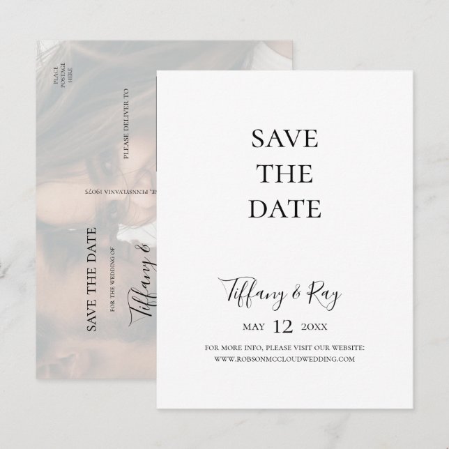 Simple Elegant Faded Photo Save The Date Postcard (Front/Back)