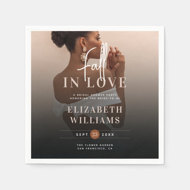 Simple Elegant Fall In Love Photo Bridal Shower  Napkins (Front)