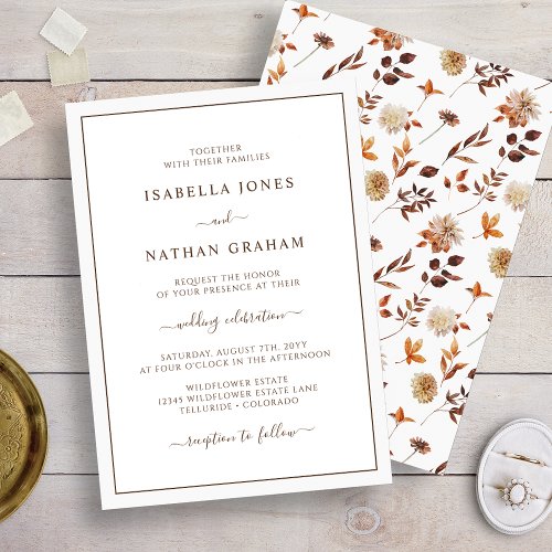 Simple Elegant Fall Leaves Wedding Invitation