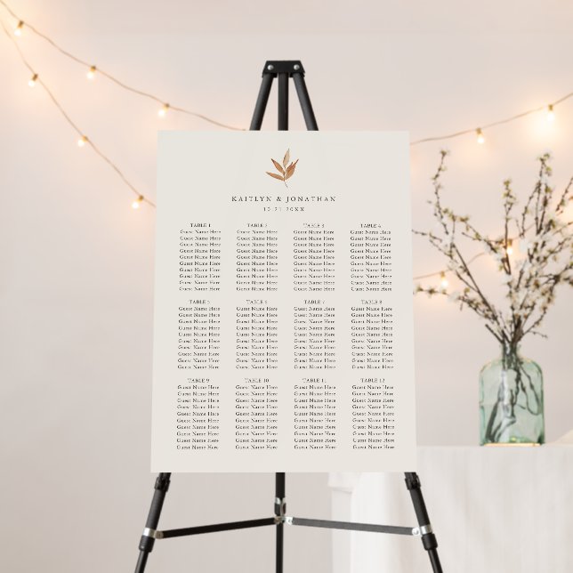 Simple Elegant Fall Leaves Wedding Seating Chart Foam Board (In Situ (Stand))