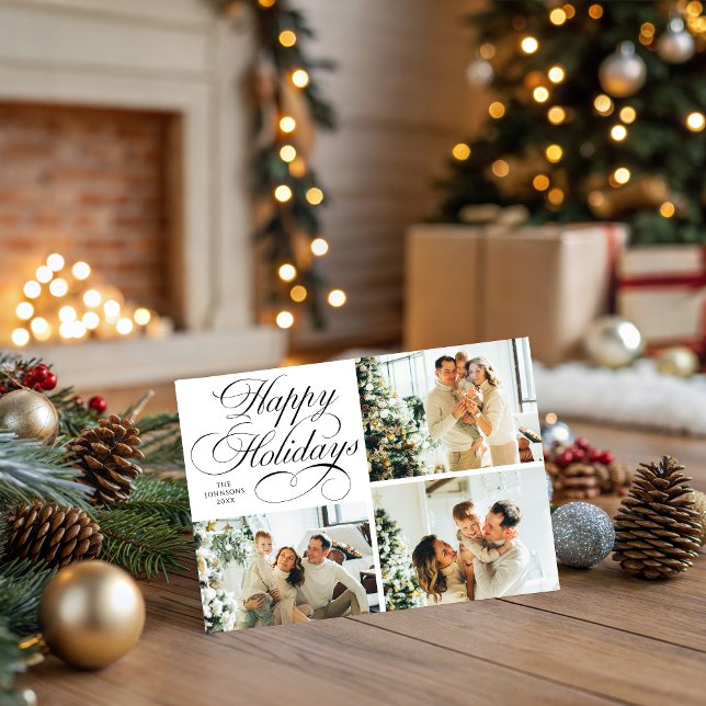 Simple Elegant Family 3 Photo Collage Christmas Holiday Card (Creator Uploaded)