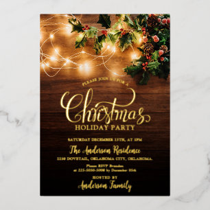 Simple Elegant Family Christmas Holiday Party  Foil Invitation