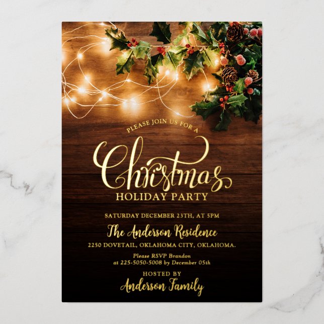 Simple Elegant Family Christmas Holiday Party  Foil Invitation (Front)