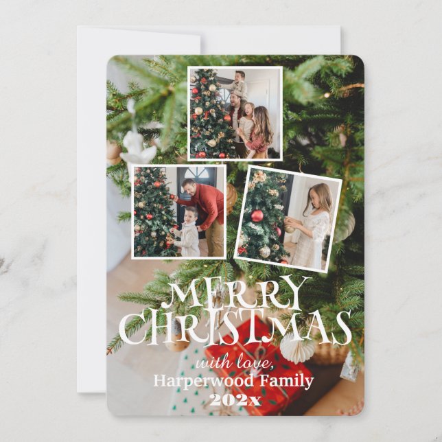 Simple elegant family christmas photo collage holiday card (Front)