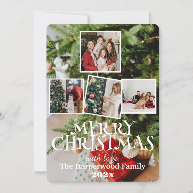 Simple elegant family christmas photo collage holiday card (Front)