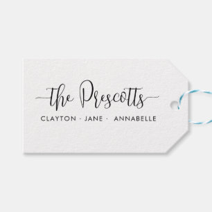 Simple Elegant Family Couple Name Black Script Gift Tags