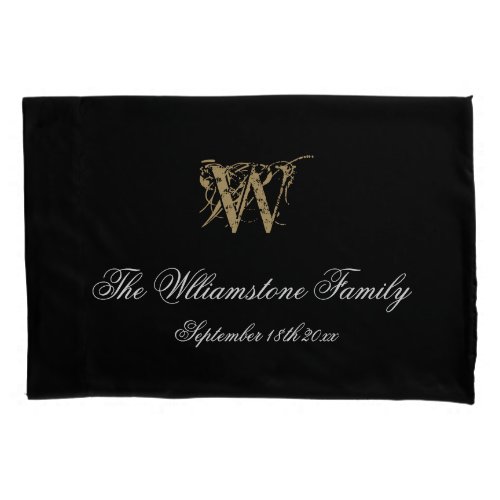 Simple Elegant Family Last Name  Monogram Wedding Pillow Case