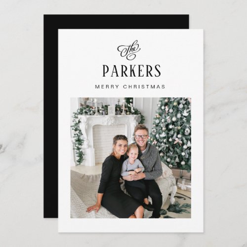 Simple Elegant Family Last Name  One Photo Holiday Card
