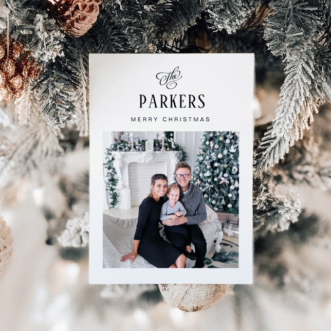 Simple Elegant Family Last Name | One Photo Holiday Card (Creator Uploaded)