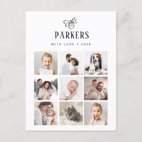 Simple Elegant Family Multi Photo Grid  Christmas Holiday Postcard