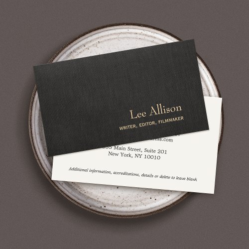 Simple Elegant Faux Black Linen Professional Business Card
