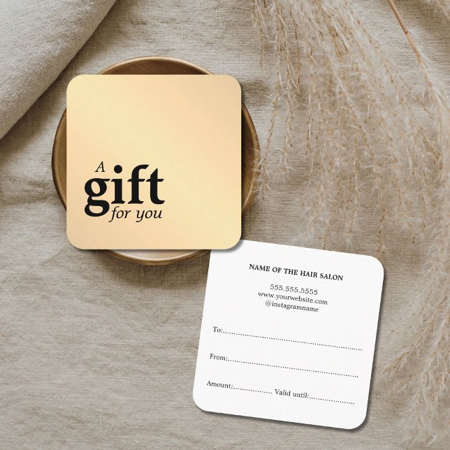 Simple Elegant Faux Gold Beauty Salon Gift Square Business Card (Creator Uploaded)