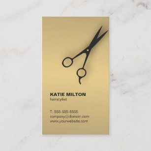 Simple Elegant Faux Gold Black Scissor Hairstyle Business Card