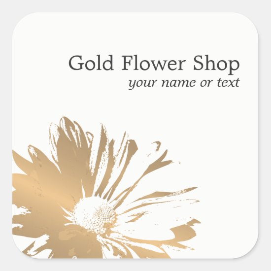 Simple Elegant Faux Gold Flower Florist Square Sticker