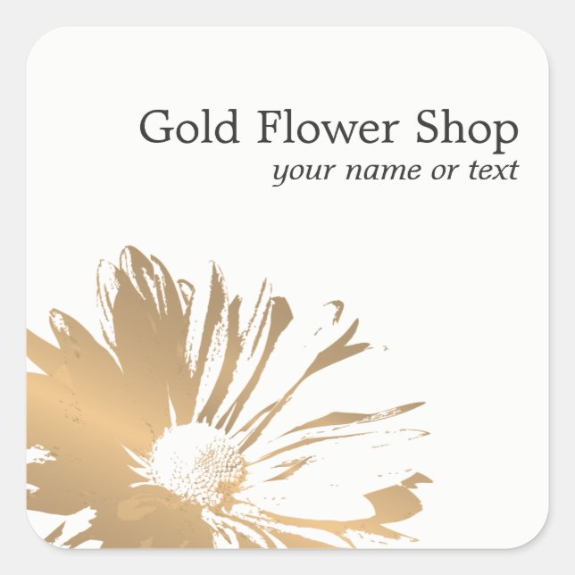 Simple Elegant Faux Gold Flower Florist Square Sticker (Front)