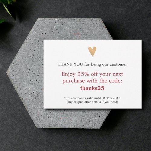 Simple Elegant Faux Gold Heart Thank You Coupon