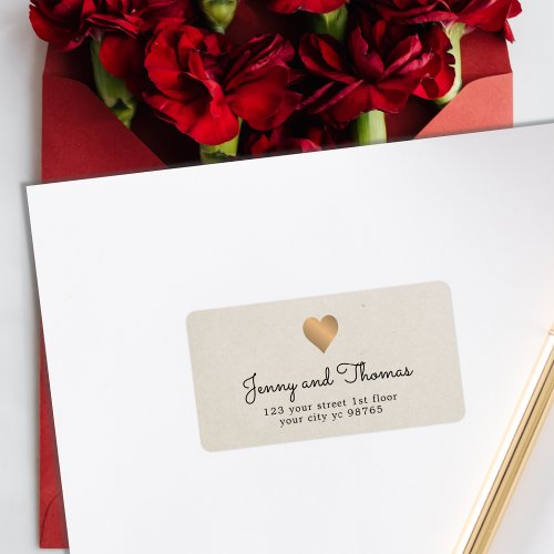 Simple Elegant Faux Gold Heart Wedding Label