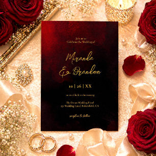 Simple Elegant Faux Gold Script Red Black Wedding Invitation