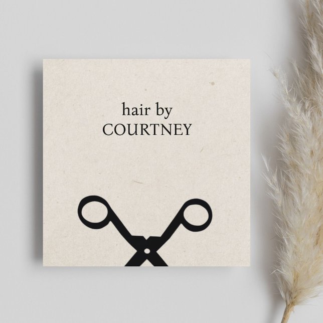 Simple Elegant Faux Kraft Black Scissors Hairsalon Square Business Card (Creator Uploaded)