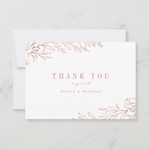 Simple elegant faux rose gold gilded botanical tha thank you card