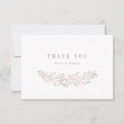 Simple elegant faux rose gold gilded botanical thank you card