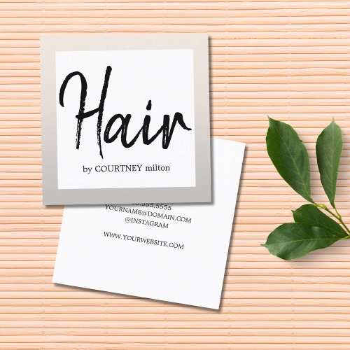 Simple Elegant Faux Silver BlackWhite Hair Stylist Square Business Card