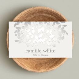 Simple Elegant Faux Silver Leaves Spa Business Card