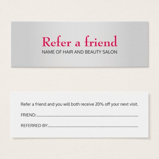 Simple Elegant Faux Silver Pink Referral Card (Front & Back)