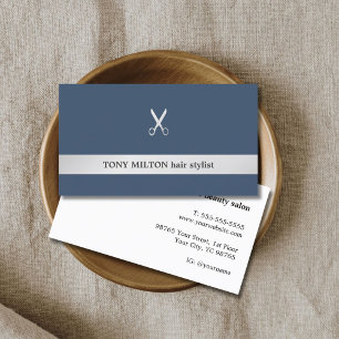 Simple Elegant Faux Silver Scissor Hair Stylist  Business Card