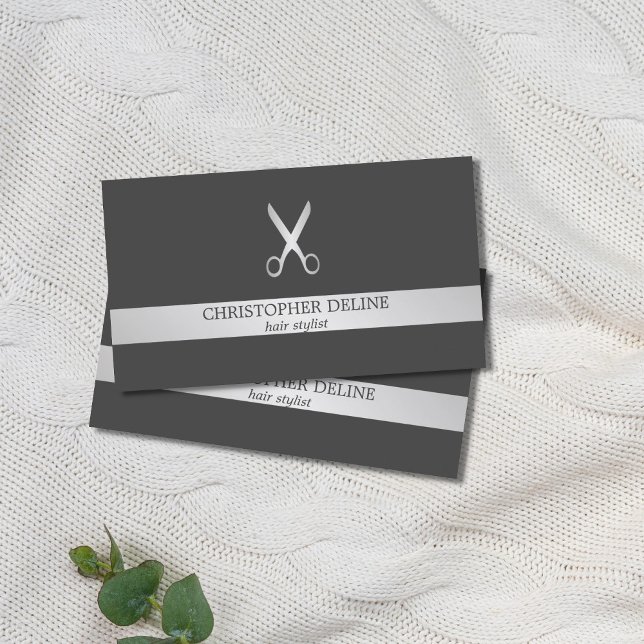Simple Elegant Faux Silver Scissor Hair Stylist Business Card (Creator Uploaded)
