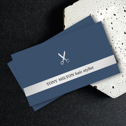 Simple Elegant Faux Silver Scissor Hair Stylist  Business Card