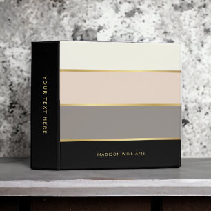 Simple Elegant Feminine Stripes Pattern with Name 3 Ring Binder