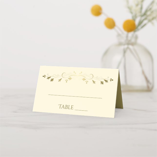 Simple Elegant Filigree Gold & Cream Wedding Place Card (Front)