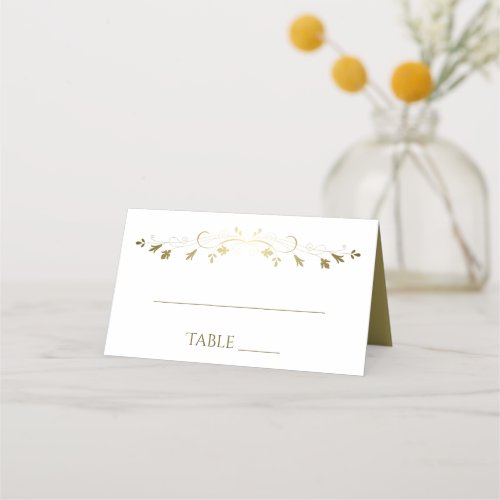 Simple Elegant Filigree Gold  White Wedding Place Card