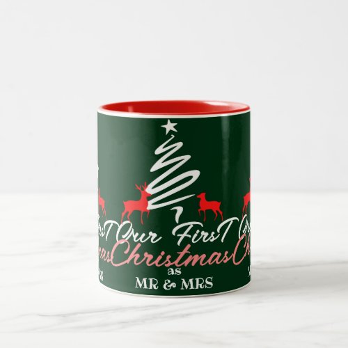 Simple Elegant  First Christmas as Mr and Mrs Two_Tone Coffee Mug