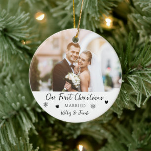 Simple Elegant First Christmas Married Bauble Ceramic Ornament