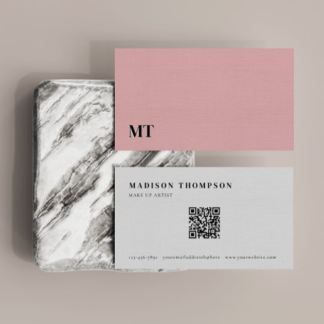 Simple Elegant Flamingo Pale Pink Monogram QR Code Business Card (Creator Uploaded)