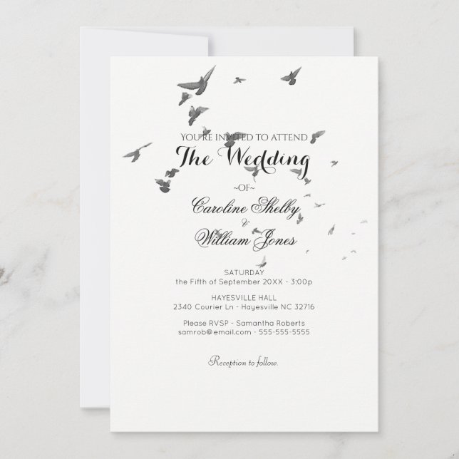 Simple Elegant Flock of Doves Wedding Invitation (Front)