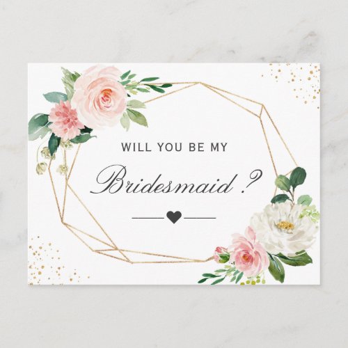 Simple Elegant Floral Be My Bridesmaid Proposal Invitation Postcard