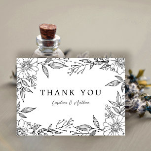 Simple Elegant Floral Black Wedding Letterpress Thank You Card