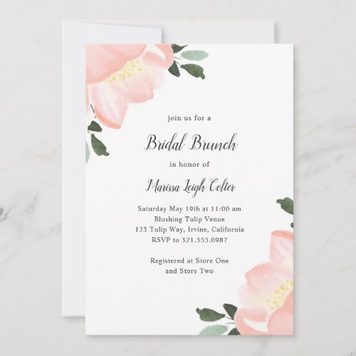 Simple Elegant Floral Blush Pink Bridal Brunch Invitation