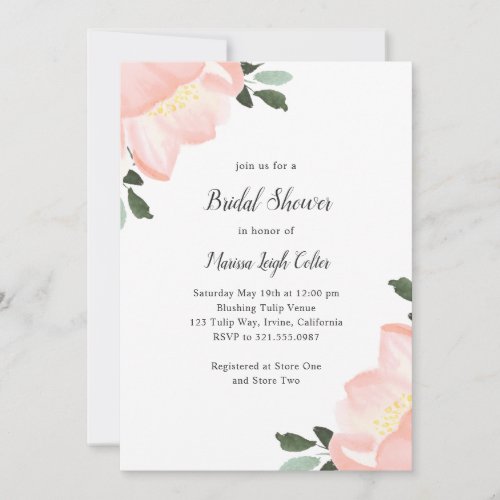 Simple Elegant Floral Blush Pink Bridal Shower Invitation