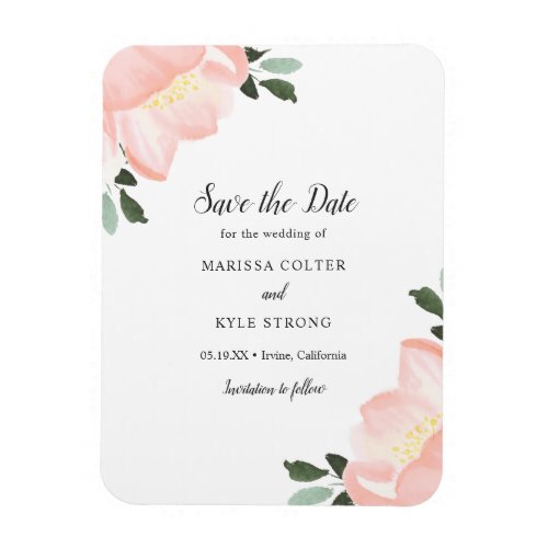 Simple Elegant Floral Blush Pink Save the Date Magnet